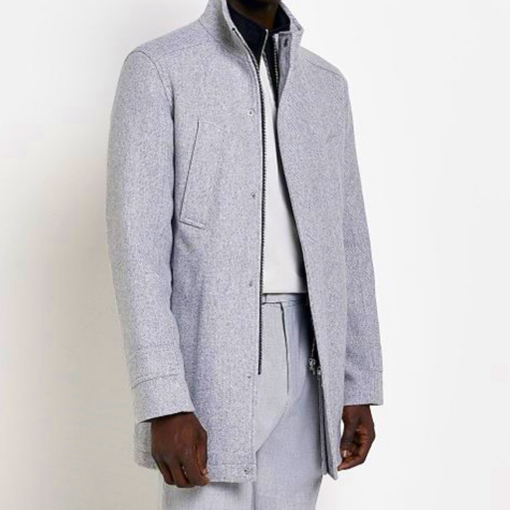 Grey- light River Island overcoat with fixed liner in black